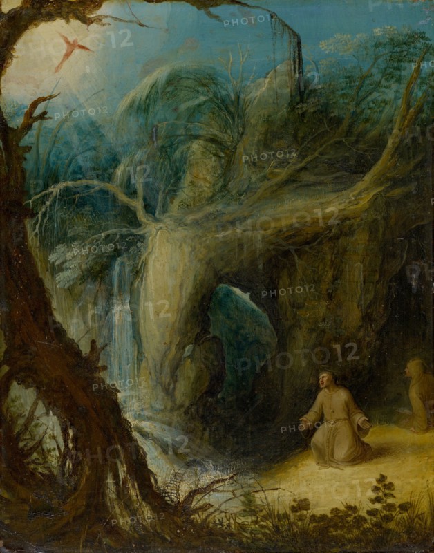 The stigmatization of St., Francis, around 1600, oil on copper, 23.5 x 18.5 cm, unsigned, Paul Bril, (Umkreis (?) / circle (?)), Antwerpen 1553/54–1626 Rom