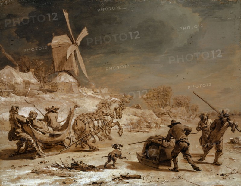 Sleigh ride, around 1665, oil on oak wood, 24.4 x 31.4 cm, signed lower right center: Berchem, Nicolaes (Claes Pietersz.) Berchem, Haarlem 1620–1683 Amsterdam