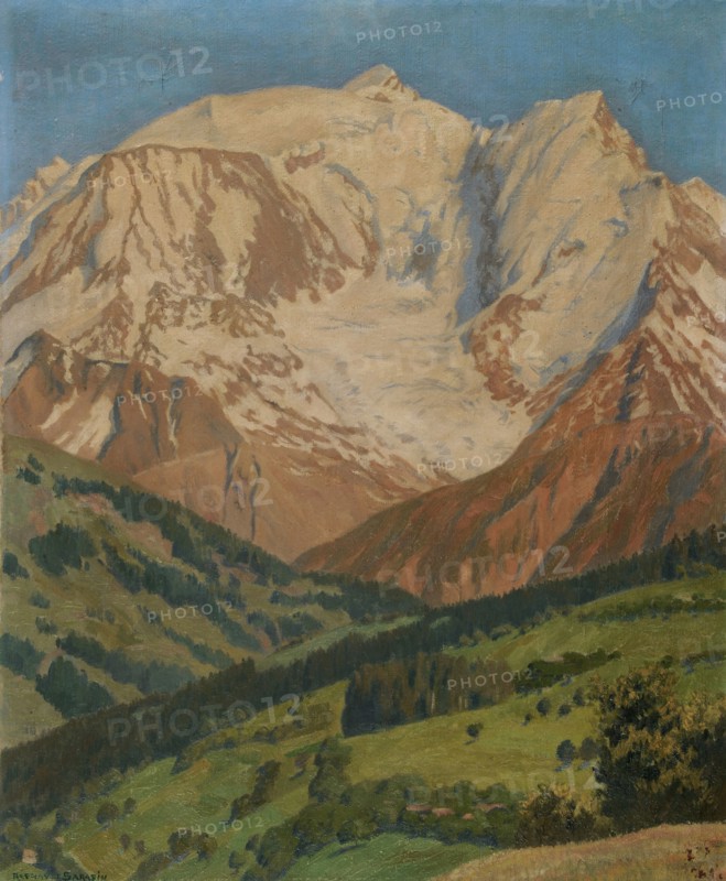 Mont Blanc depuis Combloux, oil on canvas, 73 x 60.5 cm, signed lower left: RÉGNAULT SARASIN, Régnault Sarasin, Basel 1886–1943 Ronco/Tessin