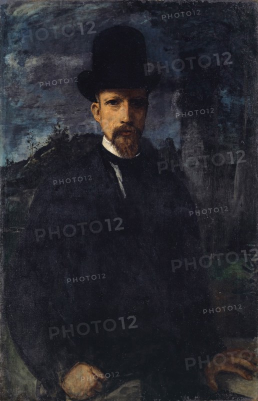 Selfportrait with High Hat, c. 1874, oil on canvas, 100.1 x 65 cm, unmarked, Hans von Marées, Elberfeld 1837–1887 Rom