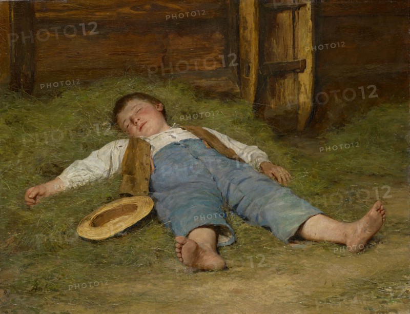 Sleeping Boy in the Hay, 1891-1897, oil on canvas, 54.8 x 70.7 cm, signed lower left: Anker, Albert Anker, Ins/Bern 1831–1910 Ins/Bern