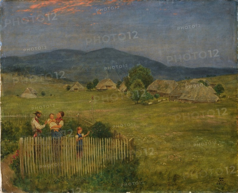 In the Black Forest Garden, 1879, tempera (?) On canvas, 44.7 x 54.7 cm, monogrammed and dated lower right: HTh [HT ligated], 1879, Hans Thoma, Bernau im Schwarzwald 1839–1924 Karlsruhe
