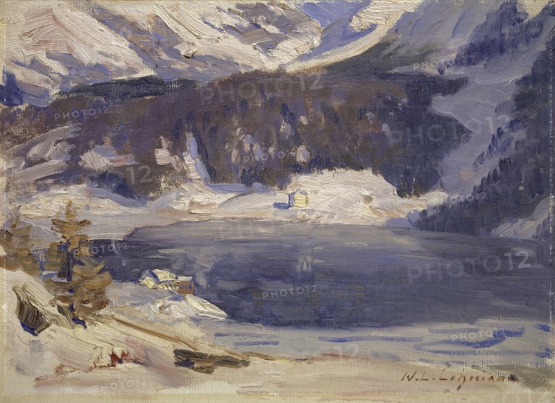 Thaw, Davos, between 1909 and 1912, oil on canvas on cardboard, 26.5 x 36 cm, signed lower right with red color: W.L.Lehmann, Wilhelm Ludwig Lehmann, Zürich 1861–1932 Zürich