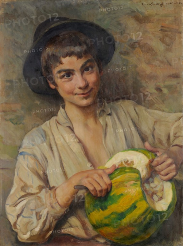 Italian boy with yellow watermelon, 1903, oil on canvas, 68 x 51 cm, signed and inscribed top right: Hans Lendorff., Anticoli C., Hans (Johann) Ludwig Lendorff, Basel 1863–1946 Basel
