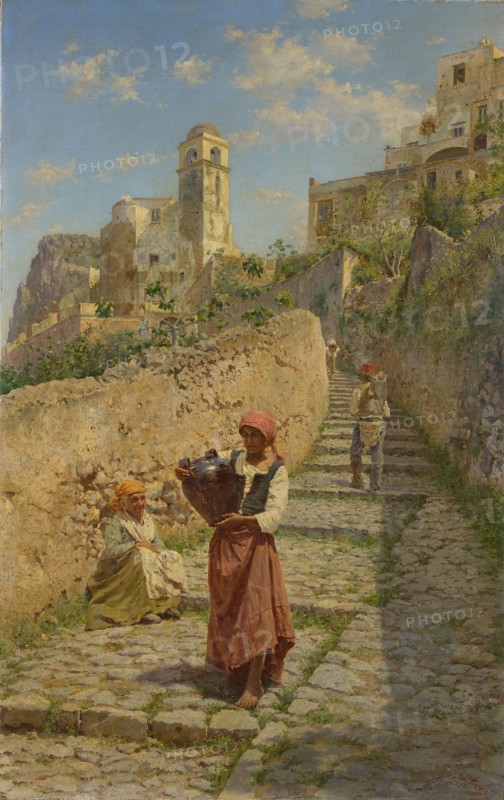 Street in Capri, 1884, oil on canvas, 64 x 40.5 cm, signed, inscribed and dated lower right: EALovatti [ligated], CAPRI 1884, E. Augusto Lovatti, Rom 1816– ? ?