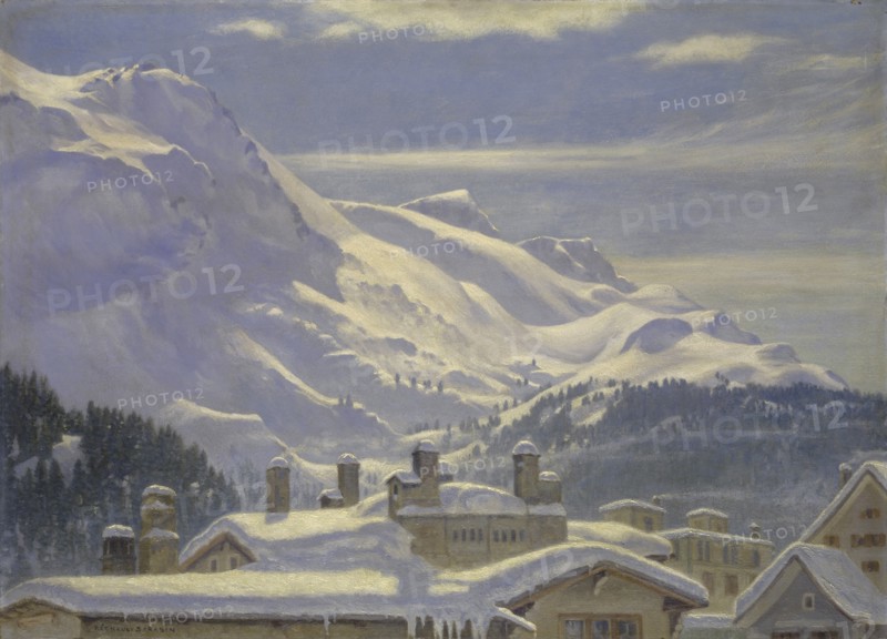 Piz Corvatsch depuis St. Moritz, oil on board, 49 x 68 cm, signed lower left: RÉGNAULT SARASIN, Régnault Sarasin, Basel 1886–1943 Ronco/Tessin