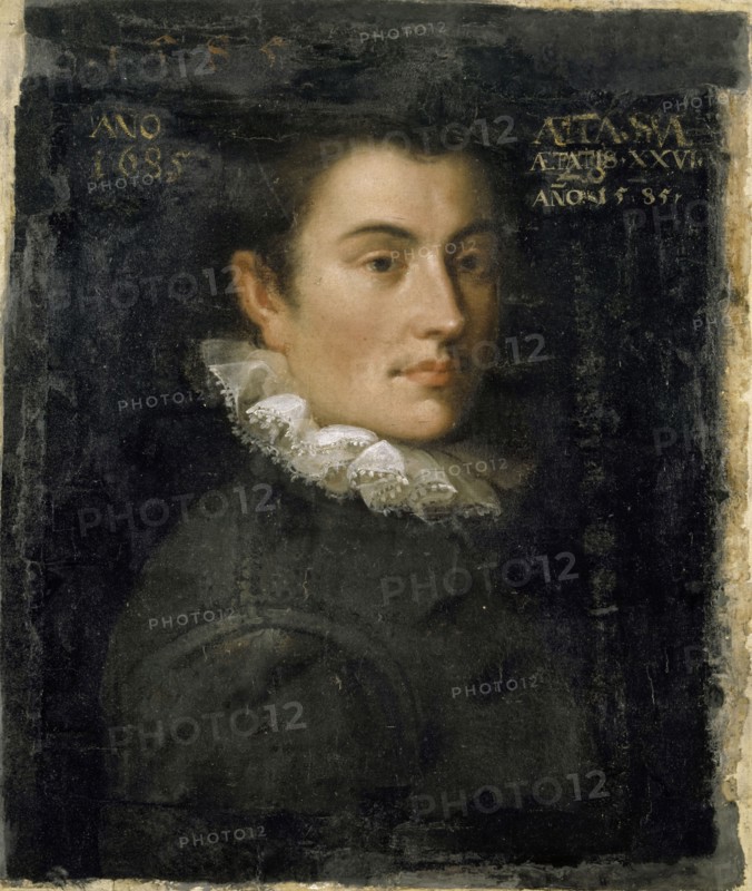 Portrait of a young man, 1585, oil on canvas, 50 x 41 cm, Not dated, but dated right of the head, in white: ÆTATIS • XXVI • AN [N] O • 15 • 85 •, Hans Bock d. Ä., (?), Zabern/Elsass um 1550/52–1624 Basel