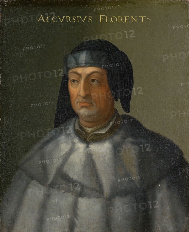 Portrait of Accursius, oil on canvas, 77 x 63 cm, unmarked., Above: ACCVRSIVS FLORENT [INUS], Cristofano (di Papi) dell' Altissimo, (Kopie nach / copy after), um 1525–1605 Florenz
