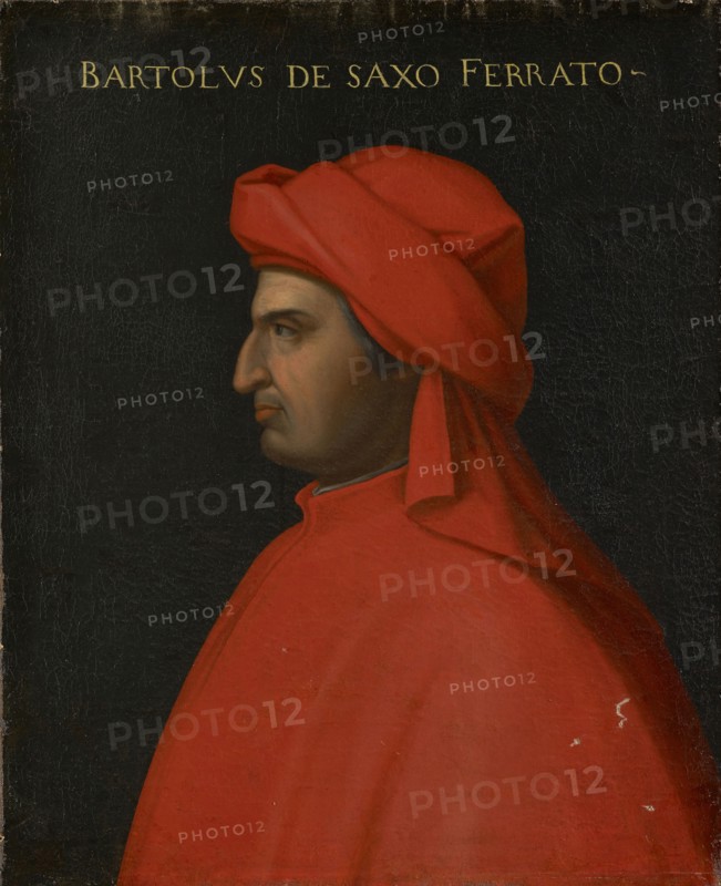 Portrait of Bartolo da Sassoferrato, oil on canvas, 77.5 x 64 cm, not specified., Above: BARTOLVS DE SAXO FERRATO, Cristofano (di Papi) dell' Altissimo, (Kopie nach / copy after), um 1525–1605 Florenz