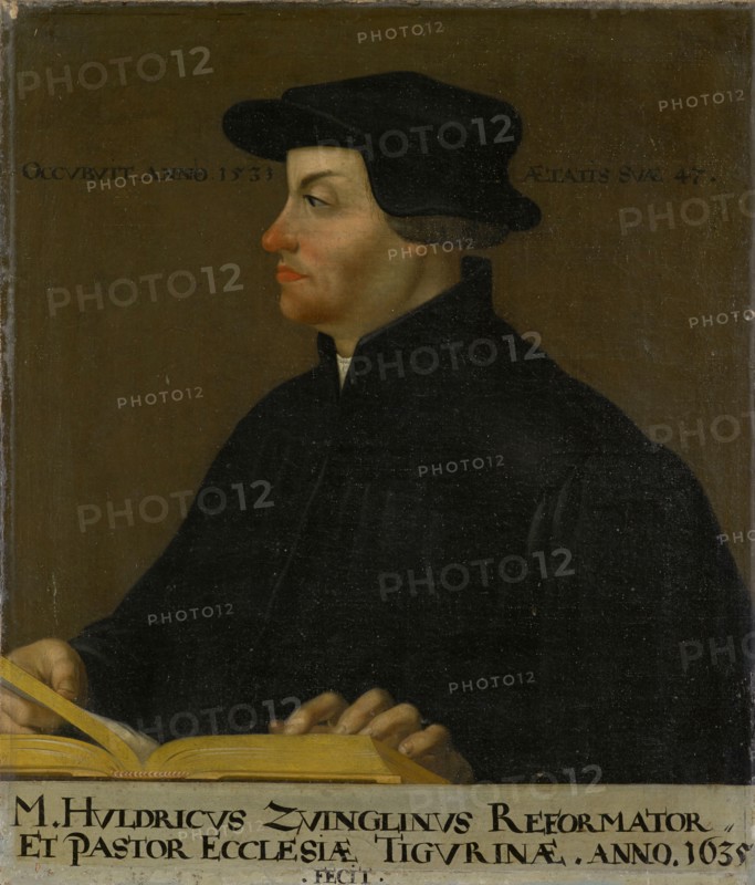 Portrait of Huldrich Zwingli, 1635, oil on canvas, 69 x 58.5 cm, Not specified, but dated: M. HVLDRICVS ZVINGLINVS REFORMATOR, ET PASTOR ECCLESIAE TIGURINAE., ANNO., 1635 /., FECIT., Right and left of the head: OCCVBVIT., ANNO., 1531 AETATIS SVAE., 47., Hans Asper, (Kopie nach / copy after), Zürich um 1499–1571 Zürich