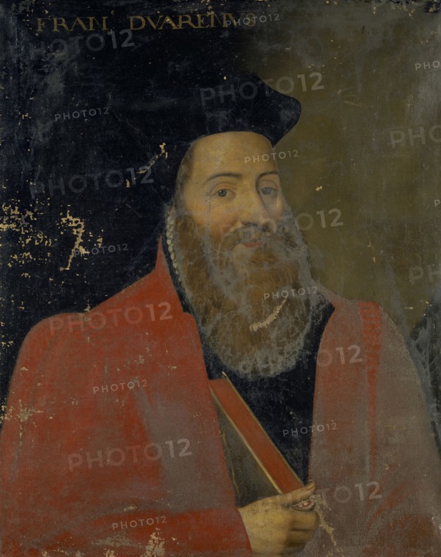 Portrait of François Douaren, oil on canvas, 84 x 68.5 cm, unmarked., Above: FRAN [ZISCUS] DVARENVS, Schweizerischer Meister, 17. Jh.