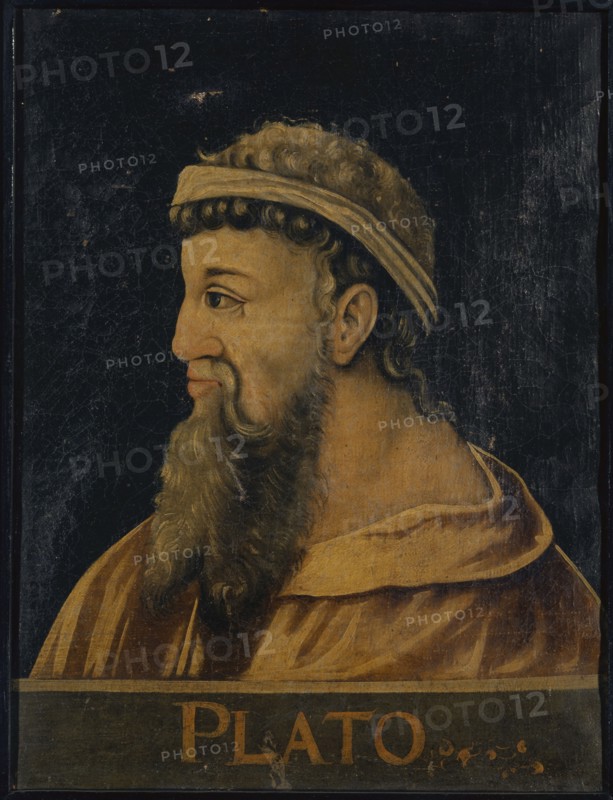Portrait of Plato, oil on canvas, 57.5 x 42 cm, unsigned., Down on the parapet: PLATO •, Schweizerischer Meister, 17. Jh.