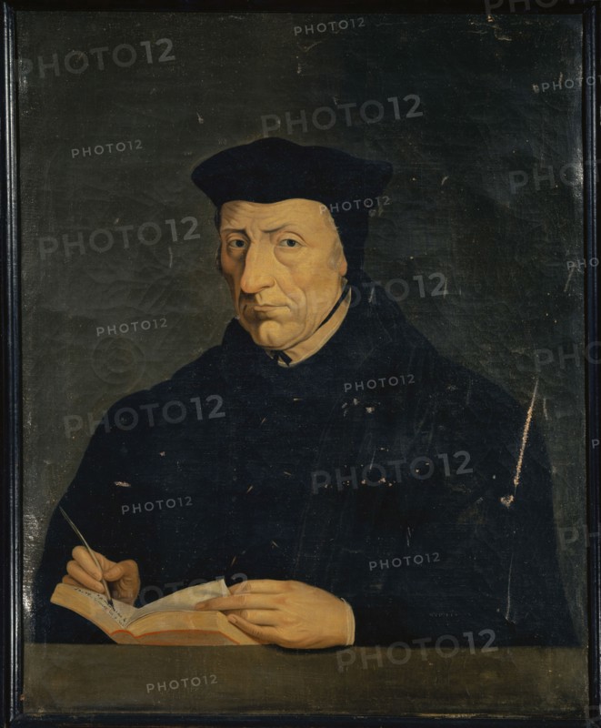 Portrait of the Hockesley, oil on canvas, 84.5 x 70.5 cm, unmarked., In the book two lines in Greek: pos ... and ... pantos ... readable, Schweizerischer Meister, 17. Jh.