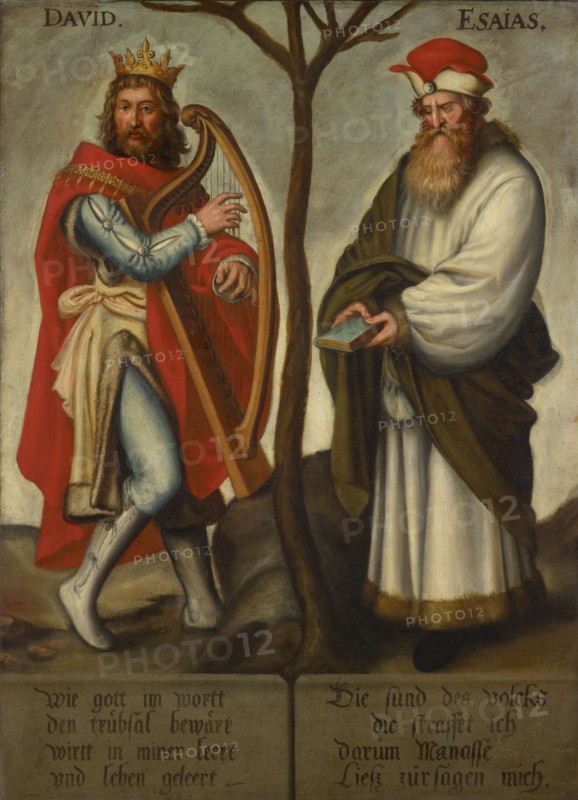 The Prophets David and Isaiah, oil on canvas, 104.5 x 76 cm, unmarked., About the figures: DAVID., and ESAIAS., Bottom left: as God in the Word, the tru [e] bsal bewa [e] rt, wirtt in miner emptied, and emptied life - Bottom right: The sund of the people, that straightens me, therefore Manasse, Let me tell you., Bartholomäus Sarburgh, Trier um 1590 – nach 1637 Niederlande, Hans Holbein d. J., (Kopie nach / copy after), Augsburg um 1497/98–1543 London