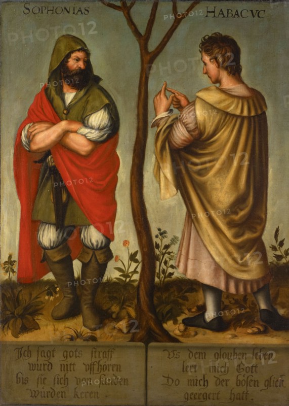 The prophets Zephaniah and Habakkuk, oil on canvas, 104 x 76 cm, unmarked., About the figures: SOPHONIAS and HABACVC, Bottom left: I say gots taut or did not uffho until they know about sund, wu [e]., Bottom right: Us the globen live, teaches me God, Do me the boozy glick, has erergiert., Bartholomäus Sarburgh, Trier um 1590 – nach 1637 Niederlande, Hans Holbein d. J., (Kopie nach / copy after), Augsburg um 1497/98–1543 London