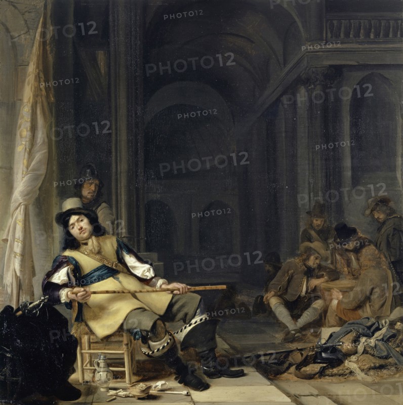 Officer and Soldier in a Third Quarter, c. 1645-1650, oil on oak, 71.6 x 71.3 cm, unmarked, Simon Kick, Delft 1603–1652 Amsterdam