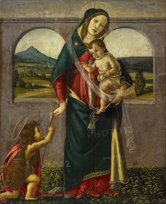 Madonna with Child and the Johannesknaben, mixed media on poplar wood, 78.5 x 64.3 cm, unsigned, Sandro Botticelli, (Schule / school), Florenz um 1445–1510 Florenz