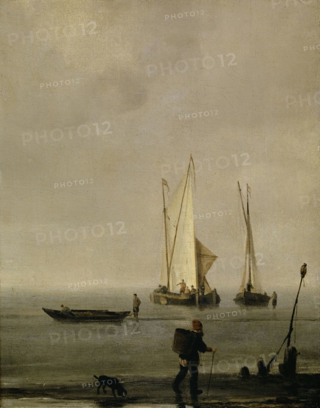 Fishing boats on the beach, oil on canvas, 23.5 x 18.5 cm, not specified, Willem van de Velde d. J., (Werkstatt (?) / workshop (?)), Leiden 1633–1707 London