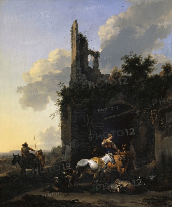 Rest in front of the tavern, around 1650, oil on canvas, 80.9 x 66.4 cm, signed lower left: Berchem, Nicolaes (Claes Pietersz.) Berchem, Haarlem 1620–1683 Amsterdam