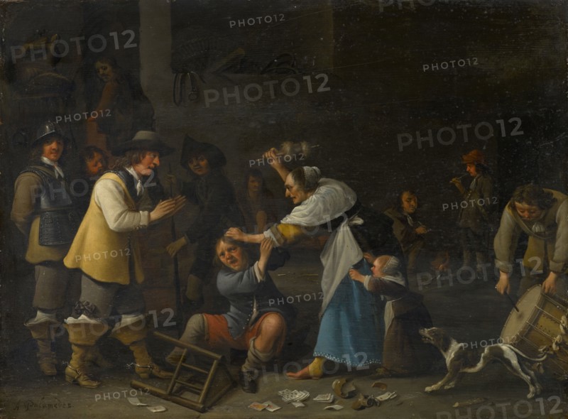 Battle in the Economy, oil on panel, 36.5 x 48 cm, lower left: A. Palamedes., Anthonie Palamedesz., Delft 1601–1673 Amsterdam