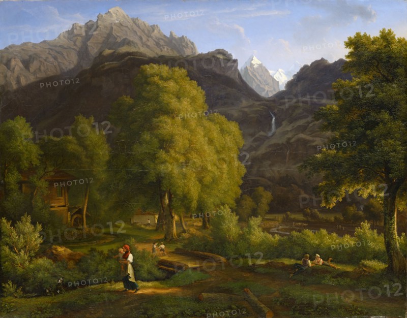 In the village Meyringen against the Well- and Wetterhorn, 1821-1824, oil on canvas, 92.8 x 118.2 cm, Jakob Christoph Miville, Basel 1786–1836 Basel