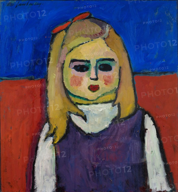 Child [verso: Frauenkopf, c. 1908/10], c. 1909, oil and tempera on linen textured cardboard, 53.5 x 50 cm, signed o. L .: A. Jawlensky, inscribed and dated verso (by a third hand): with red chalk: o.l: 50, u.l .: B, u.r.:1910, o.r., with pencil: JO, Stiftung Im Obersteg, deposit in the Kunstmuseum Basel 2004, Alexej von Jawlensky, Torschok/Twer 1864–1941 Wiesbaden
