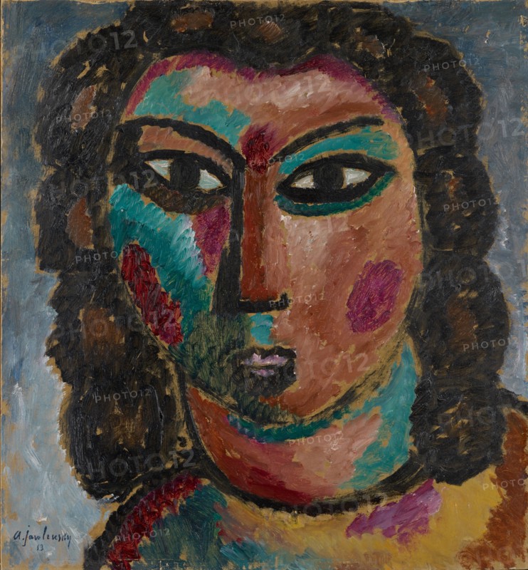 Brown Curls [verso: Portrait of Helene, c. 1913], 1913, oil on cardboard, 53.5 x 49.5 cm, signed and dated a., l .: A. Jawlensky 13, inscribed verso: o.r., with pencils: brown curls [..?] No. 19, (by someone else's hand): u., with red: belongs to Karl Im Obersteg, u.r., with red: KIO, u.r., with pencil: No.19, Stiftung Im Obersteg, deposit in the Kunstmuseum Basel 2004, Alexej von Jawlensky, Torschok/Twer 1864–1941 Wiesbaden