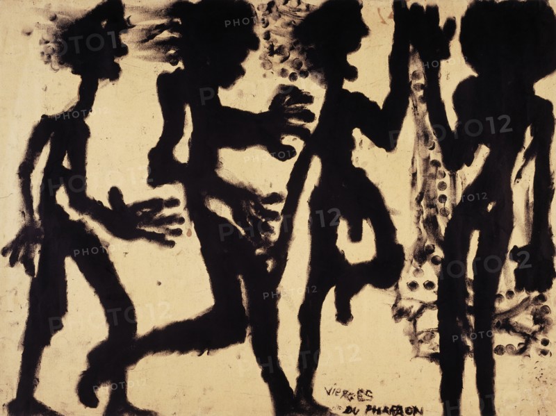 Vierges du pharaon, 1937/42, fingerprint, black ink on paper, 43 x 58 cm, inscribed and signed., M .: Fourth of you pharaon, inscribed on the reverse: Vierges du pharaon, Stiftung Im Obersteg, deposit in the Kunstmuseum Basel 2004, Louis Soutter, Morges/Waadt 1871–1942 Ballaigues/Waadt