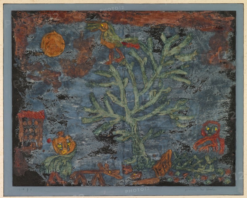 Fairy Tale of the North, 1930, 235 (G 5), oil on paper, set with gouache and quill, on cardboard, 33 x 42 cm, signed upper right: clover, inscribed on the box in the frame lower left: 1930 G 5, bottom right: fairy tales of the north, lower middle: 1930 G. 5. Fairy Tales of the North, bottom left in pencil: S.CI XIII, Paul Klee, Münchenbuchsee/Bern 1879–1940 Muralto b. Locarno/Tessin