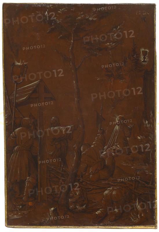 Christ on the Mount of Olives, 1520, pen in black, washed, heightened with white, on reddish brown primed paper, mounted on wood, folia: 30.6 x 21.1 cm, O. r., dated with brush in white: 1520, Hans Leu d. J., Zürich um 1490–1531 in der Schlacht am Gubel