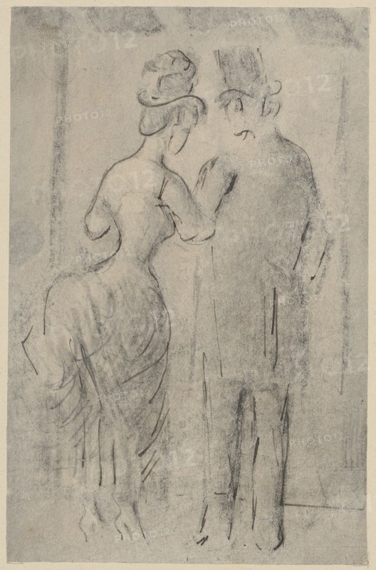 Gentleman and lady in front of the shop window, pencil and pen, washed, mounted, leaf: 16.1 x 10.5 cm, not marked, Constantin Guys, Vlissingen 1802–1892 Paris
