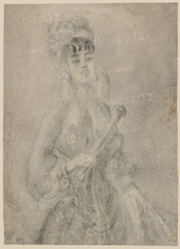 Lady with fan., Half figure picture, pencil, washed, verso: pencil, sheet: 20.9 x 15.2 cm, not marked, Constantin Guys, Vlissingen 1802–1892 Paris