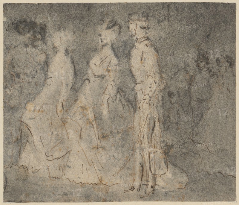 Two women are addressed, pen and ink, mounted, leaf: 11.4 x 13.4 cm, not marked, Constantin Guys, Vlissingen 1802–1892 Paris