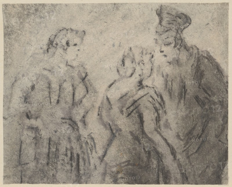Two girls and street-boy, pencil and pen, maneuvered, mounted, sheet: 11.6 x 14.3 cm, not marked, Constantin Guys, Vlissingen 1802–1892 Paris