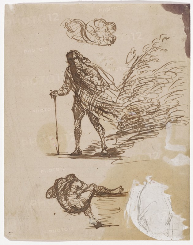 Three pen-and-ink sketches, around 1858, pen and ink on white, blue-lined stationery, drawn up on cardboard [the latter is probably no longer correct, Chappuis 1962 and 1973: rear side inaccessible], sheet: 18.2 x 14.4 cm, unmarked, Paul Cézanne, Aix-en-Provence 1839–1906 Aix-en-Provence