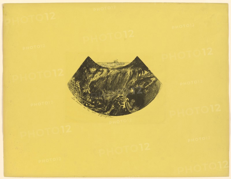 Les drames de la mer (Une descente dans le Maelstrom), 1889, zincography in black on yellow vellum, printed by Edouard Ancourt, edition ca. 30-50, sheet: 50 x 64.9 cm |, Image: 17.3 x 27.5 cm (largest mass), In the plate l., inscribed and signed: Les drames de la mer P Gauguin, Paul Gauguin, Paris 1848–1903 Atuona/Marquesas Inseln