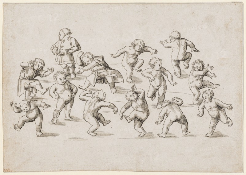 Thirteen Dancing Children, c. 1509/10, Feather in Black, Journal: 15.6 x 21.9 cm, Unmarked, Urs Graf, Solothurn um 1485 – 1527/28