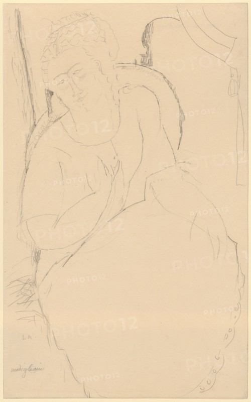 Portrait of a lady, 1915 ?, pencil on thin, brown paper, sheet: 42.3 x 26.1 cm, U. l., inscribed in pencil: LA, signed below: modigliani, Amedeo Modigliani, Livorno 1884–1920 Paris