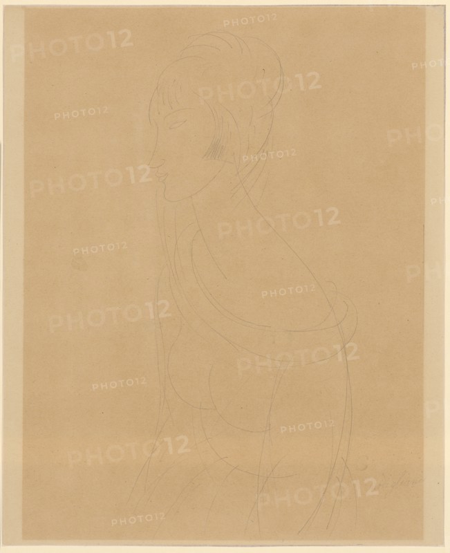 Jeanne Hébuterne in profile, (1919?), Pencil on thin, brown paper, sheet: 34.2 x 27.8 cm (width above 27.8 cm, width below 27.9 cm), U. r., signed in pencil: modigliani, Amedeo Modigliani, Livorno 1884–1920 Paris