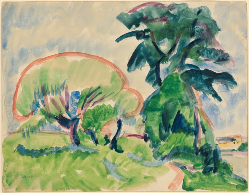 Trees on the Elbe, 1905, watercolor over pencil, sheet: 35 x 45 cm, U. l., Signed and dated in pencil: E L Kirchner 05, Ernst Ludwig Kirchner, Aschaffenburg 1880–1938 Davos Frauenkirch