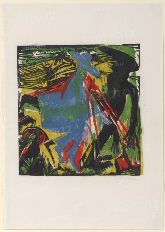 Schlemihl's Encounter with the Shadow, 1915, color woodcut, sheet: 53.3 x 37.9 cm largest mass, signed lower right in pencil: E L Kirchner, Ernst Ludwig Kirchner, Aschaffenburg 1880–1938 Davos Frauenkirch