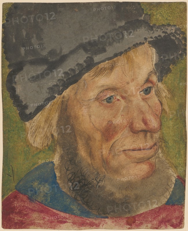 Portrait of a peasant man, c. 1525, watercolor, occasionally heightened in white, beard quill, sheet: 19.3 x 15.7 cm, not marked, Lucas Cranach d. Ä., Kronach 1472–1553 Weimar