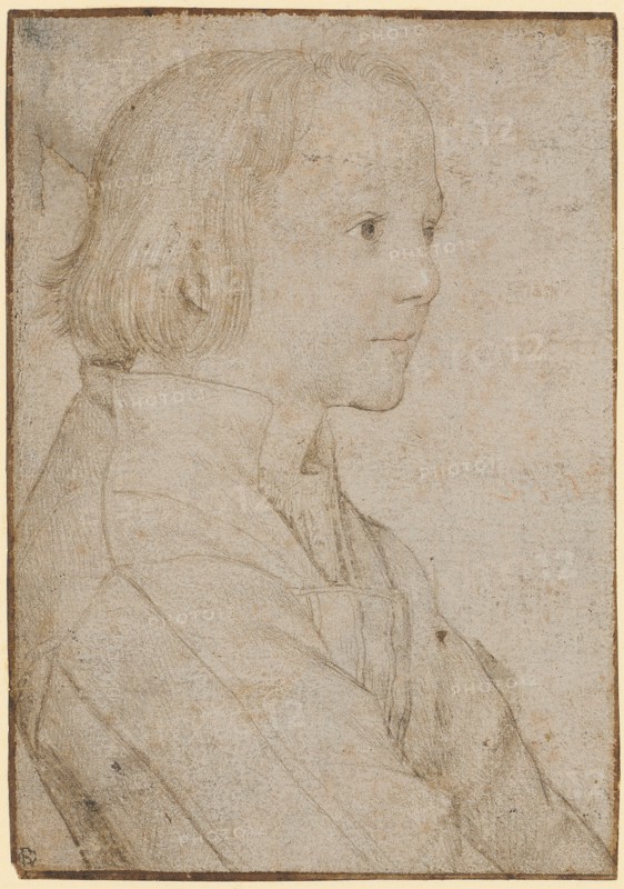Portrait of a boy, around 1516, silver pencil, a little red chalk and elevations in white (nose, eye, hair), on white primed paper, edge line with pen in brown of later hand, sheet: 14.4 x 10 cm, not marked, Ambrosius Holbein, Augsburg um 1494 – um 1519 Basel (?)