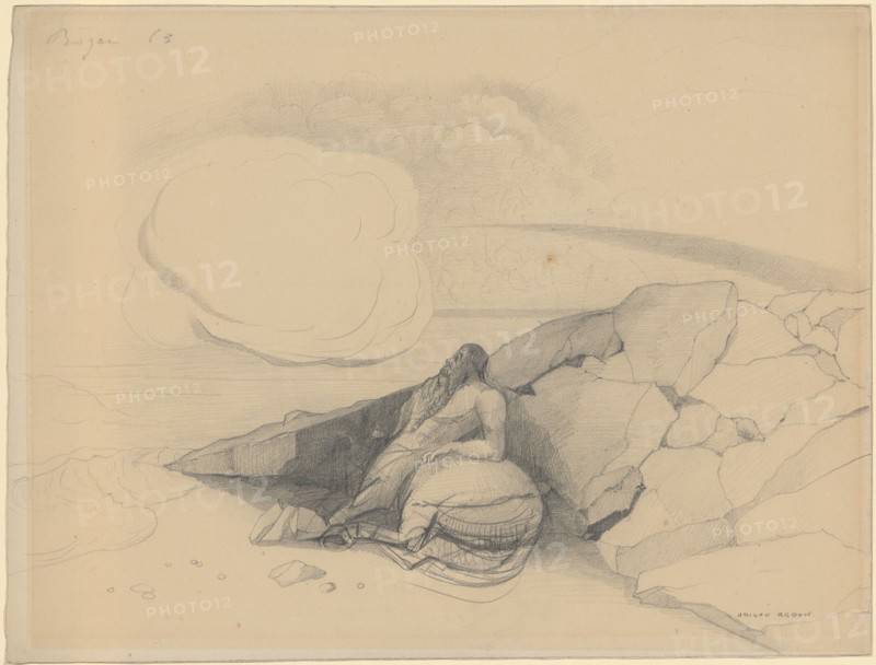 Centaur, looking at a cloud, Royan 1863, pencil, sheet: 24.5 x 32.2 cm (largest mass), U. r., signed in pencil: ODILON REDON, o. l., Inscribed and dated: ROYAN 63, Odilon Redon, Bordeaux 1840–1916 Paris