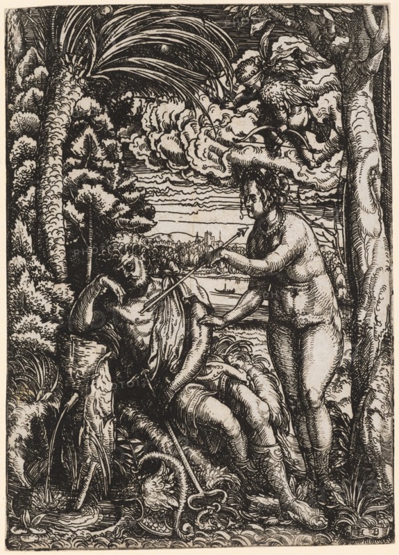 Mercury, Venus and Cupid, c. 1500, iron etching, sheet: 18.3 x 13 cm, U. r., monogrammed: H B, Hans Burgkmair d. Ä., Augsburg 1473–1531 Augsburg