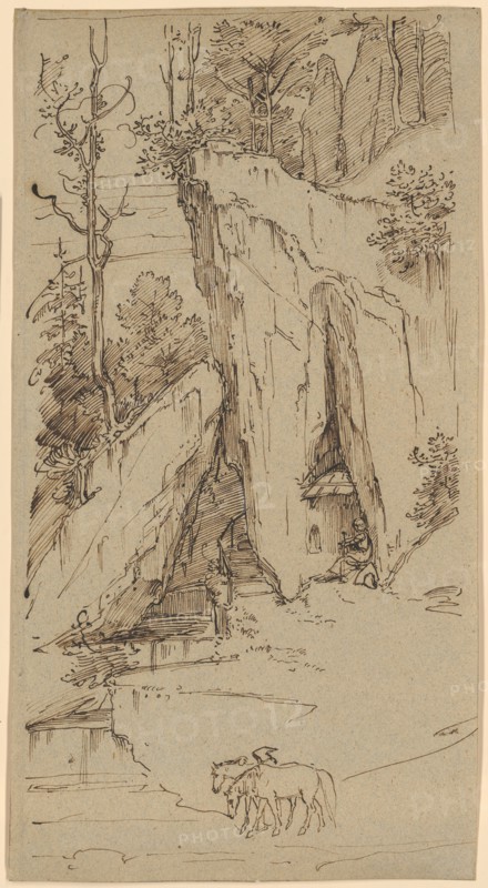 Einsiedler leads Rosse to the Potions, c. 1837, pen and ink in brown on light gray paper, sheet: 32.4 x 17.4 cm, unmarked, Moritz von Schwind, Wien 1804–1871 Niederpörking b. München