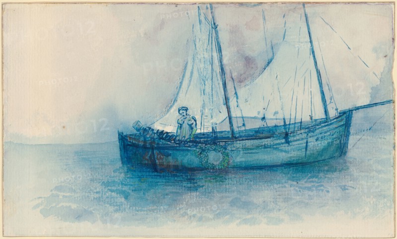 The Death Ship, watercolor, sheet: 15.8 x 26.2 cm, unmarked, Odilon Redon, Bordeaux 1840–1916 Paris