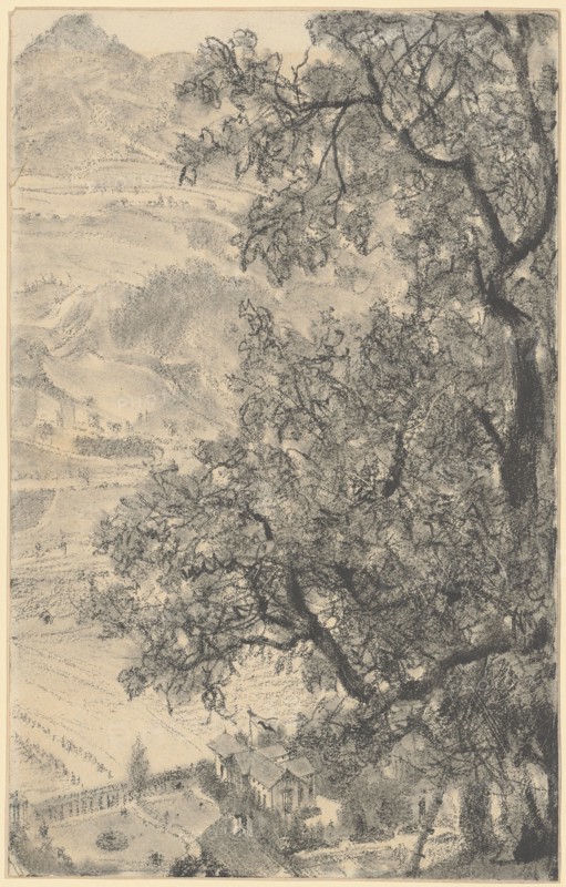 View of Hofgastein, 1874, pencil, partly heavily wiped, sheet: 20.9 x 13.3 cm, on the back and on the right., Signed, dated and inscribed in pencil: Adolph Menzel, chez et al son ami Herrmann, Villa Herrmann, Hofgastein 8th August 1874, Adolph von Menzel, Breslau 1813–1905 Berlin