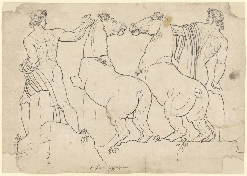 The horse tamer of Monte Cavallo, Rome, pen, sheet: 31.8 x 45 cm, signed: HBock [ligated], Hans Bock d. Ä., Zabern/Elsass um 1550/52–1624 Basel