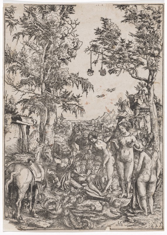 The Paris judgment, 1508, woodcut, sheet: 37.4 x 26.5 cm |, Image: 37 x 26 cm, U. M. r., monogrammed and dated: LC, 1508, Lucas Cranach d. Ä., Kronach 1472–1553 Weimar
